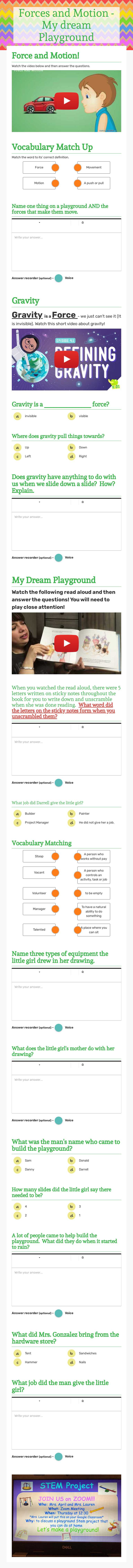 Forces and Motion - My dream Playground worksheet preview image