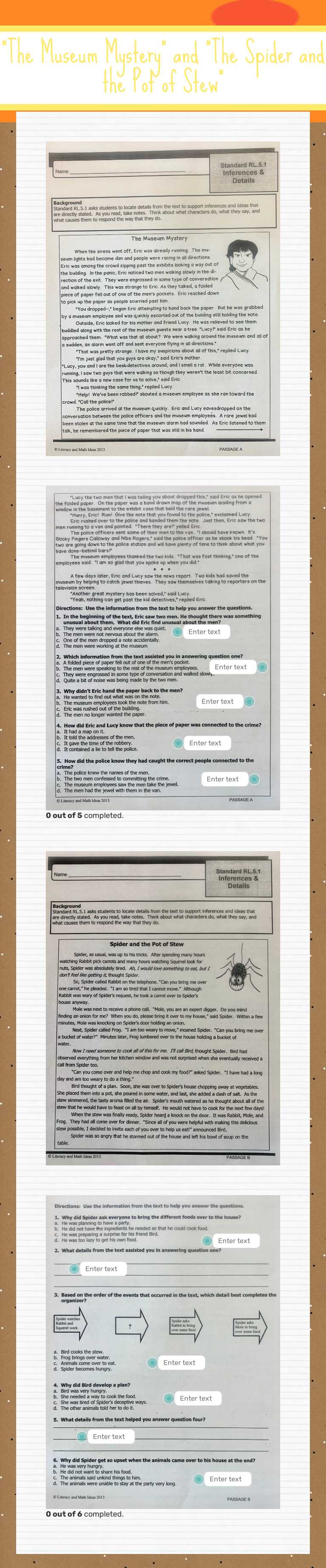 "The Museum Mystery" and "The Spider and the Pot of Stew" worksheet preview image