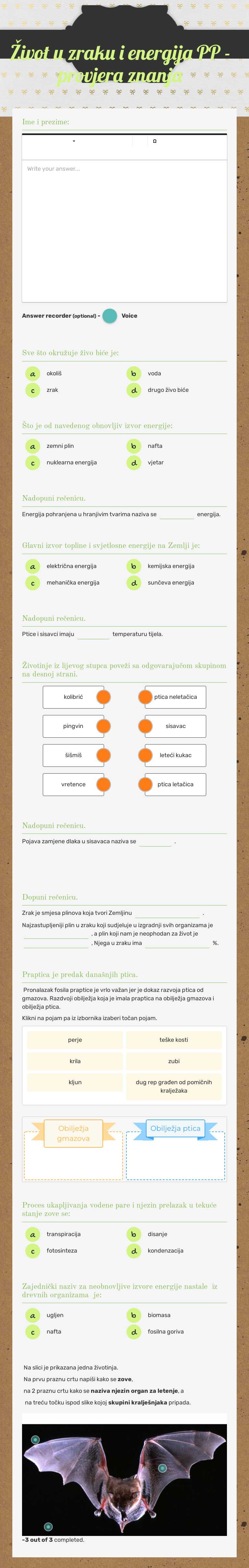Život u zraku i energija PP
-provjera znanja worksheet preview image