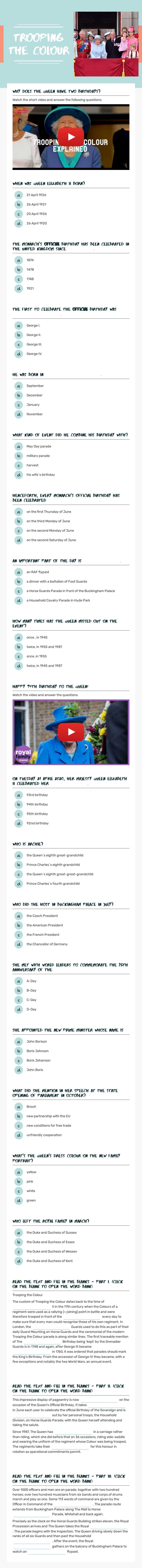 Trooping the Colour Grade 11 worksheet preview