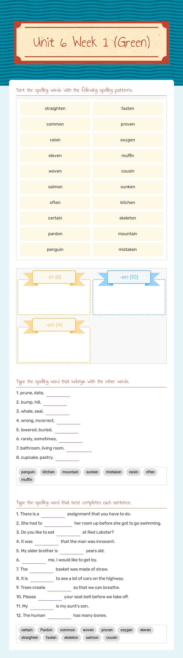 Unit 6 Week 1 (Green) Grade 4 worksheet preview