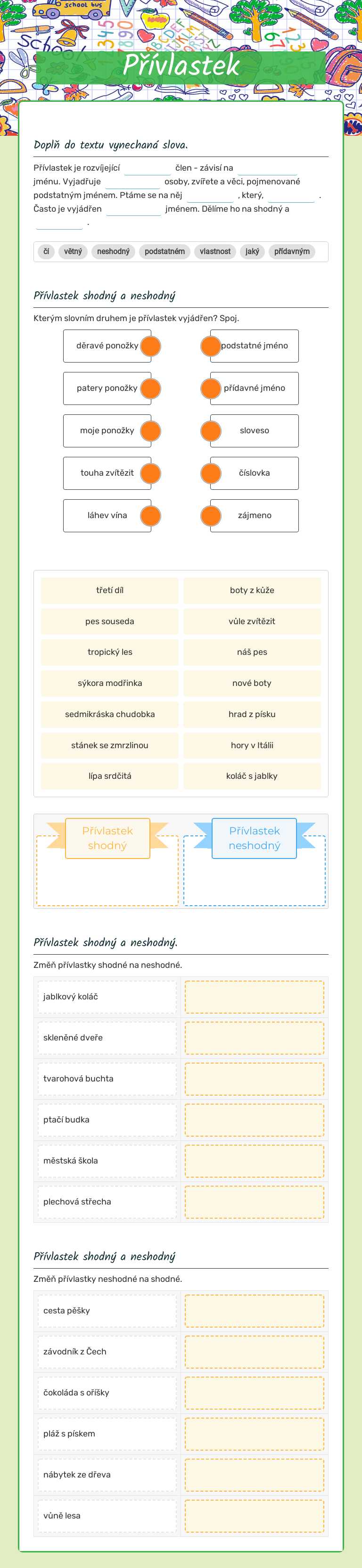 Přívlastek worksheet preview image