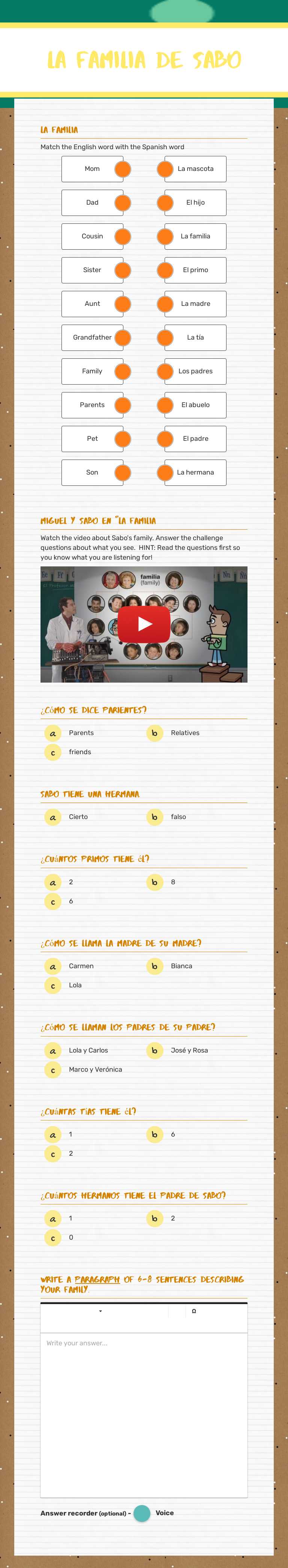 La familia de sabo worksheet preview image