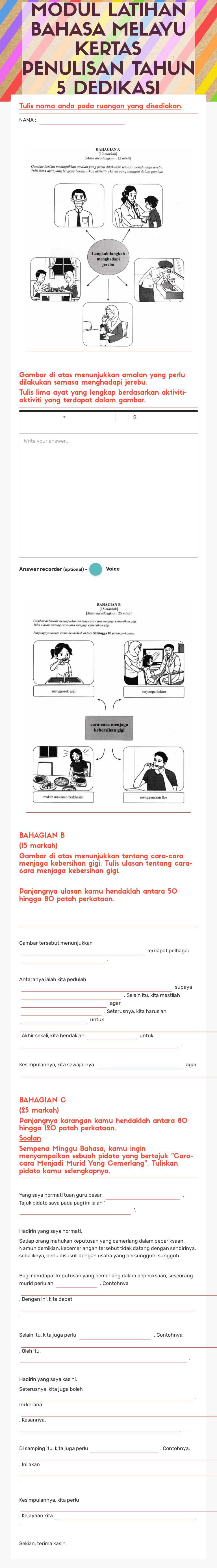 MODUL LATIHAN BAHASA MELAYU KERTAS PENULISAN TAHUN 5 DEDIKASI Grade 5 worksheet preview