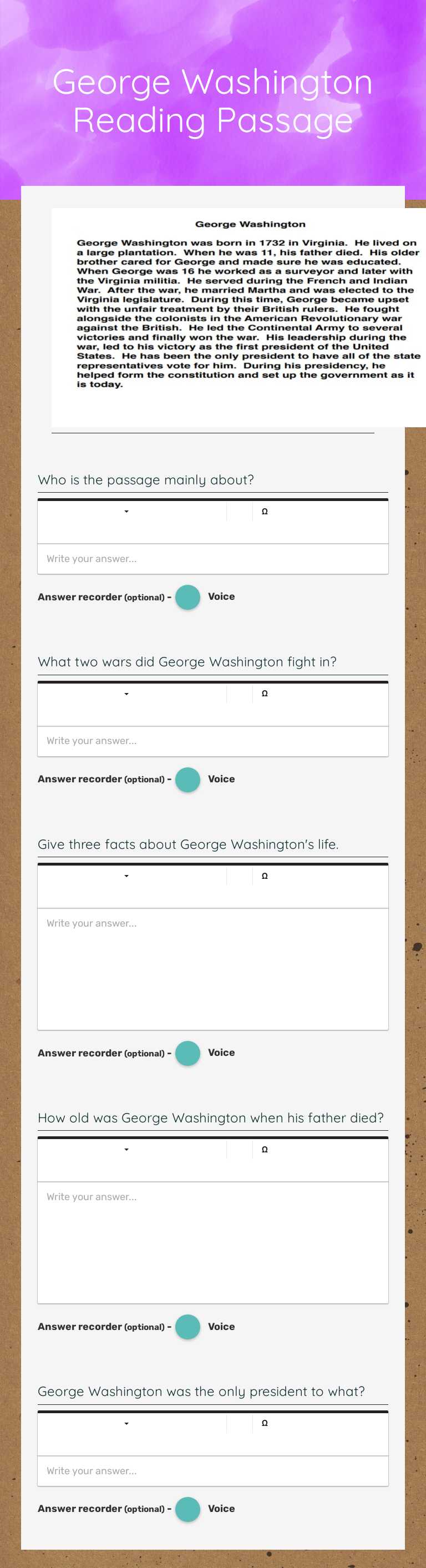 George Washington Reading Passage Grade 3 worksheet preview