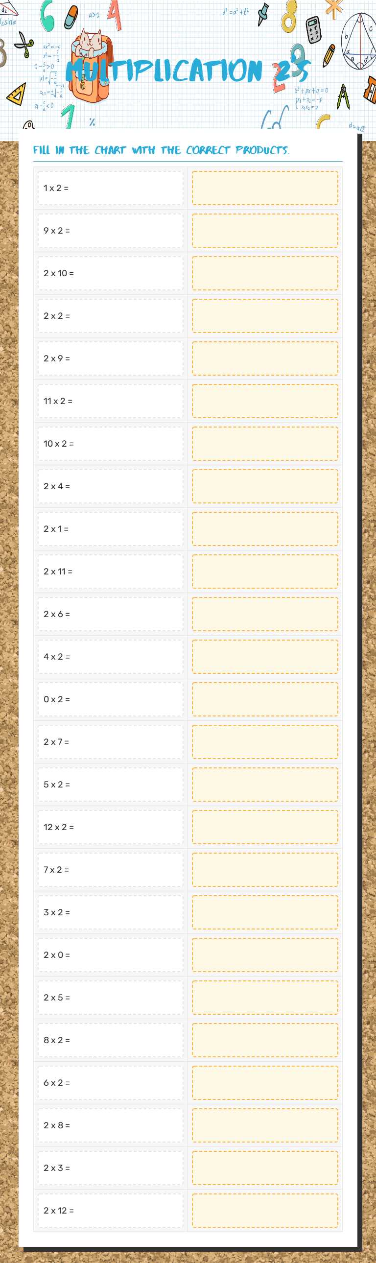 Multiplication 2's worksheet preview image