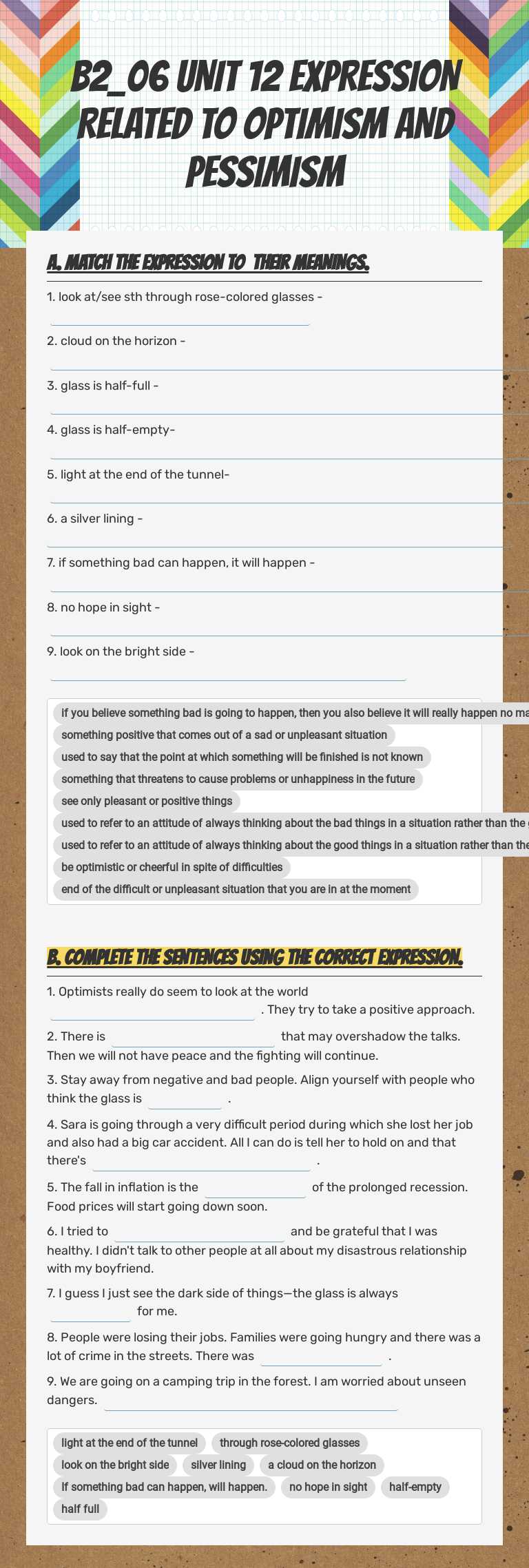 B2_06 UNIT 12 EXPRESSION RELATED TO OPTIMISM AND PESSIMISM worksheet preview image
