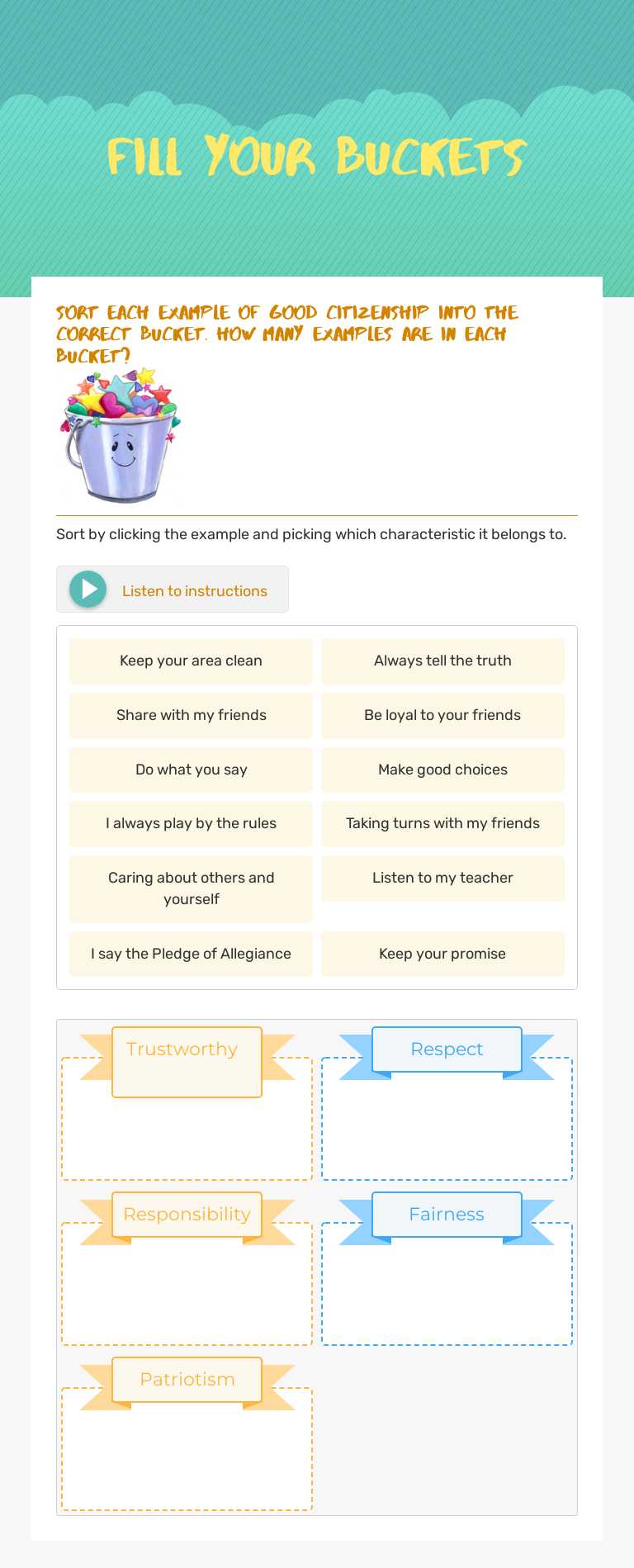 Fill Your Buckets worksheet preview image