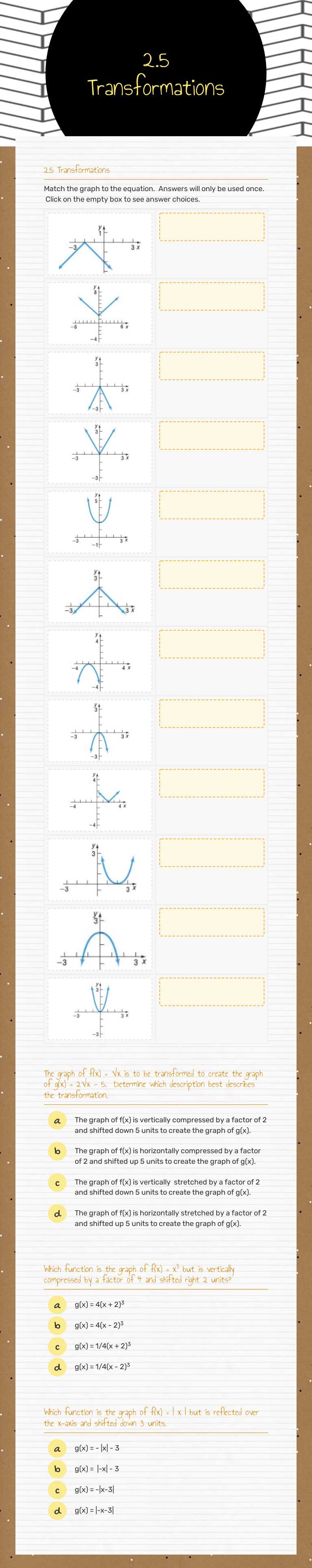 2.5 Transformations Grade 11 worksheet preview