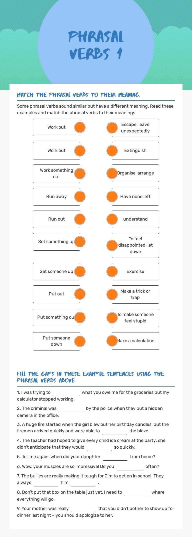 Phrasal verbs 1 worksheet preview image