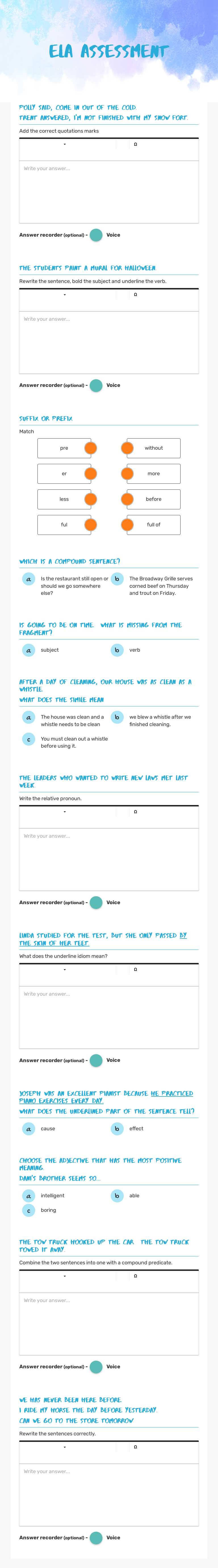 ELA Assessment worksheet preview image