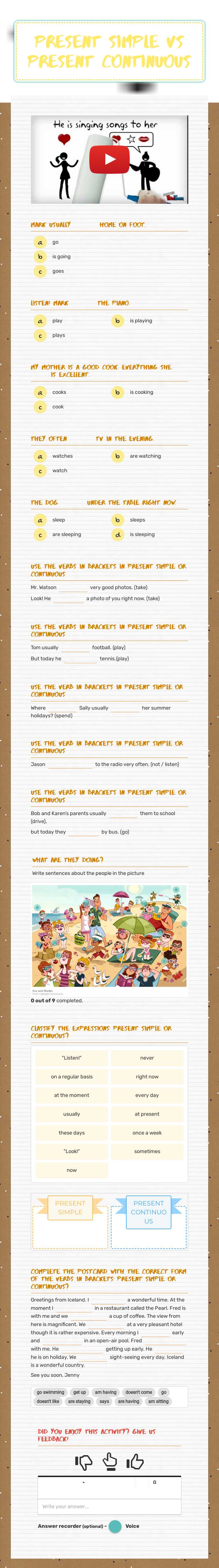 PRESENT simple vs 
present continuous worksheet preview image
