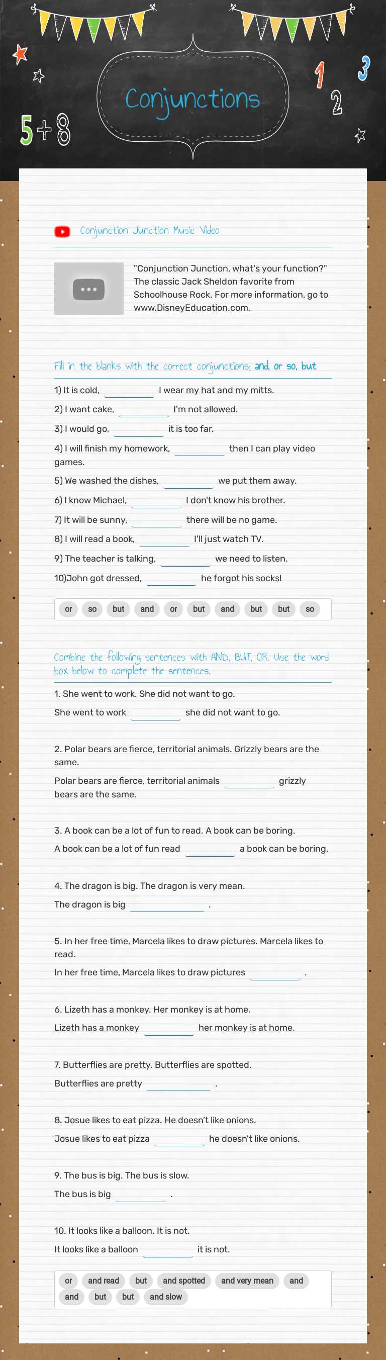 Conjunctions worksheet preview image