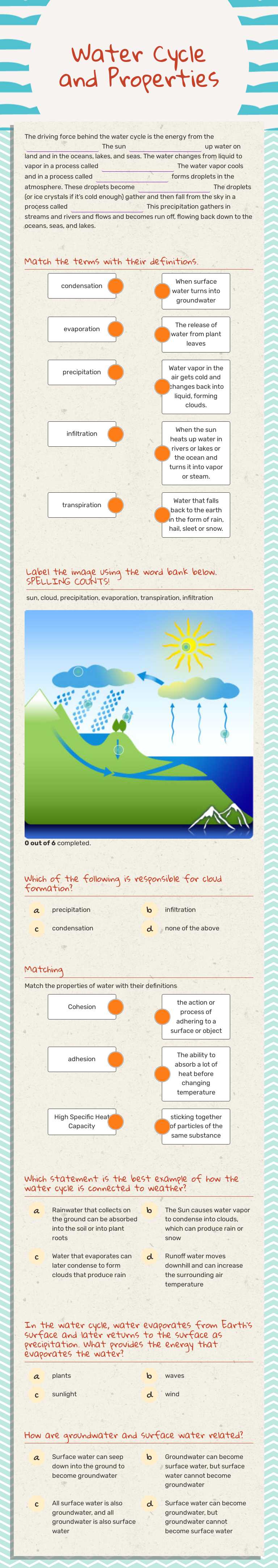 Water Cycle and Properties worksheet preview image