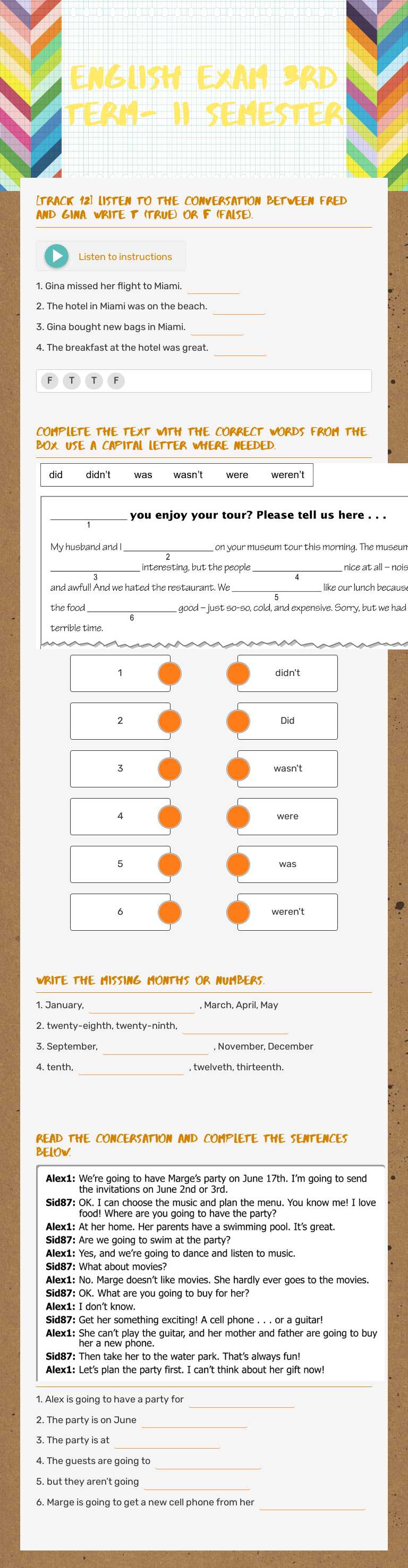 ENGLISH EXAM 3RD TERM- II SEMESTER worksheet preview image