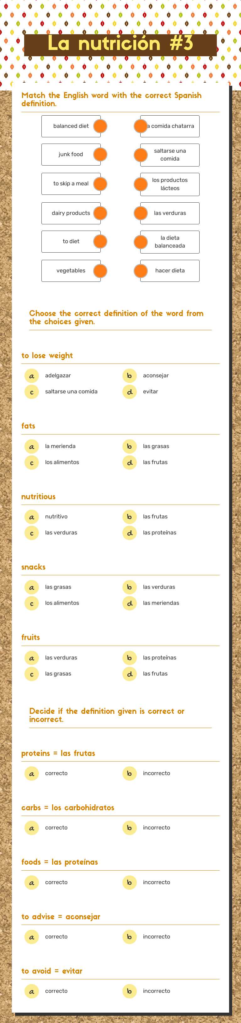 La nutrición #3 worksheet preview image