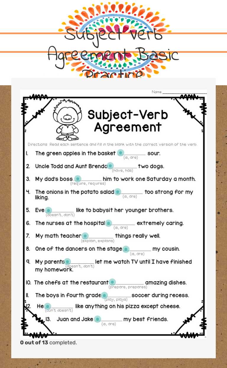 Subject Verb Agreement Basic Practice Grade 4 worksheet preview