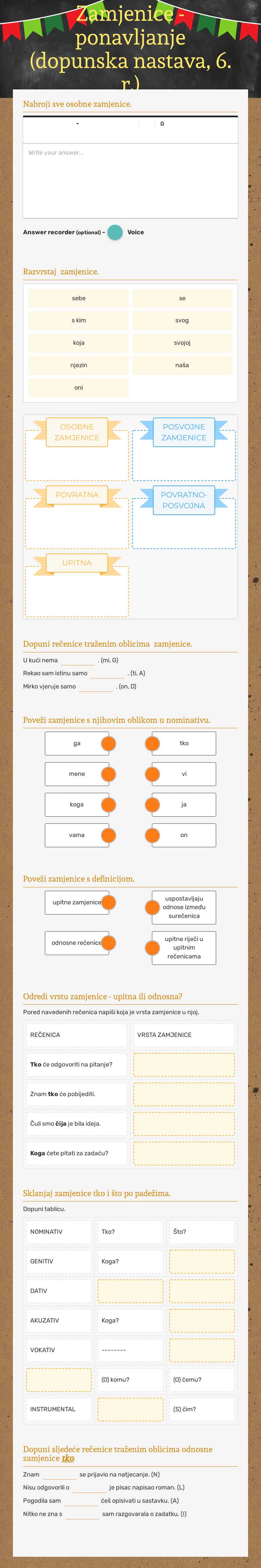Zamjenice - ponavljanje (6. r.) worksheet preview image