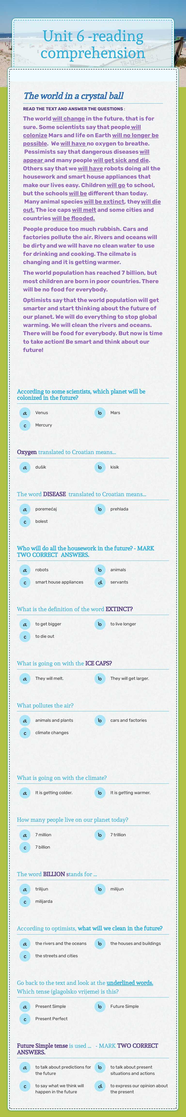 Unit 6 -reading comprehension worksheet preview image