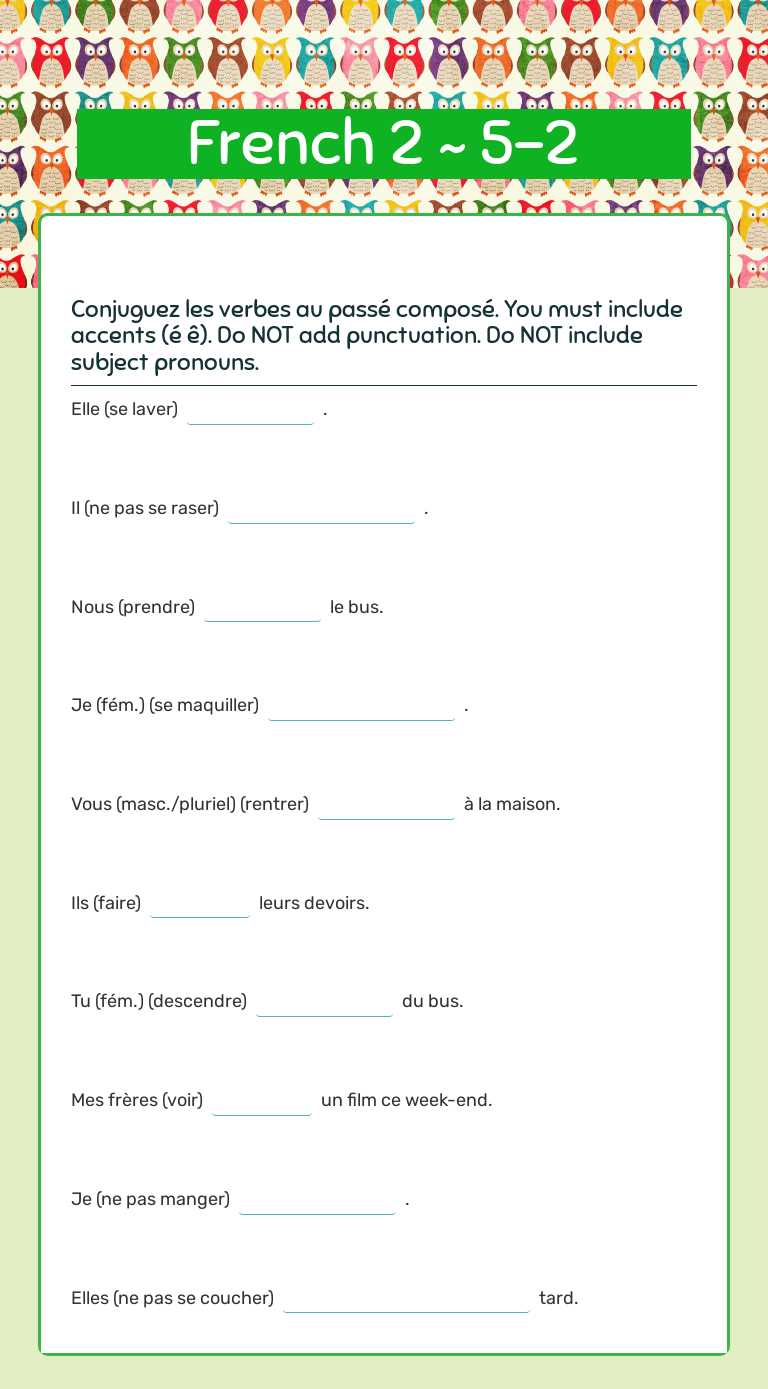 French 2 ~ 5-2 worksheet preview image