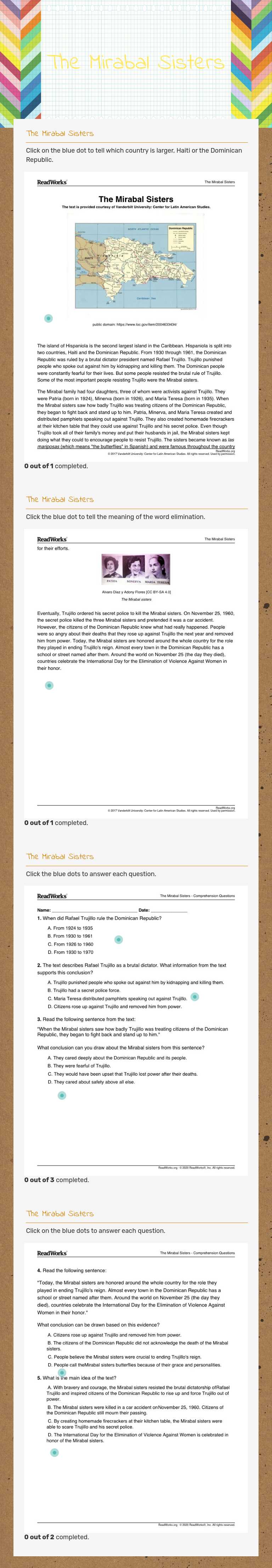 The Mirabal Sisters Grade 6 worksheet preview