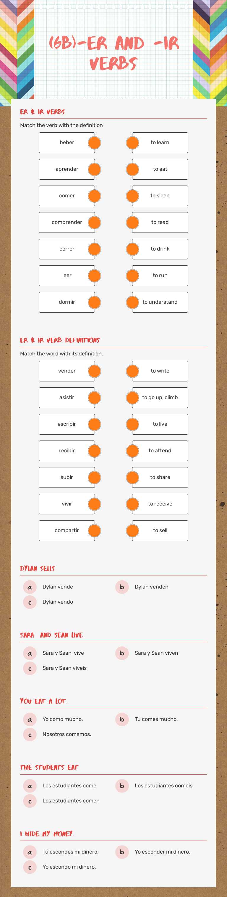(6B)-ER and -IR verbs Grade 6 worksheet preview