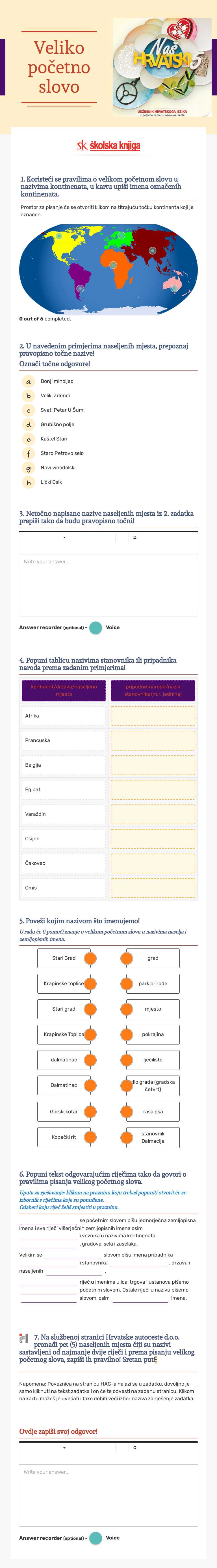 Veliko početno slovo Grade 5 worksheet preview
