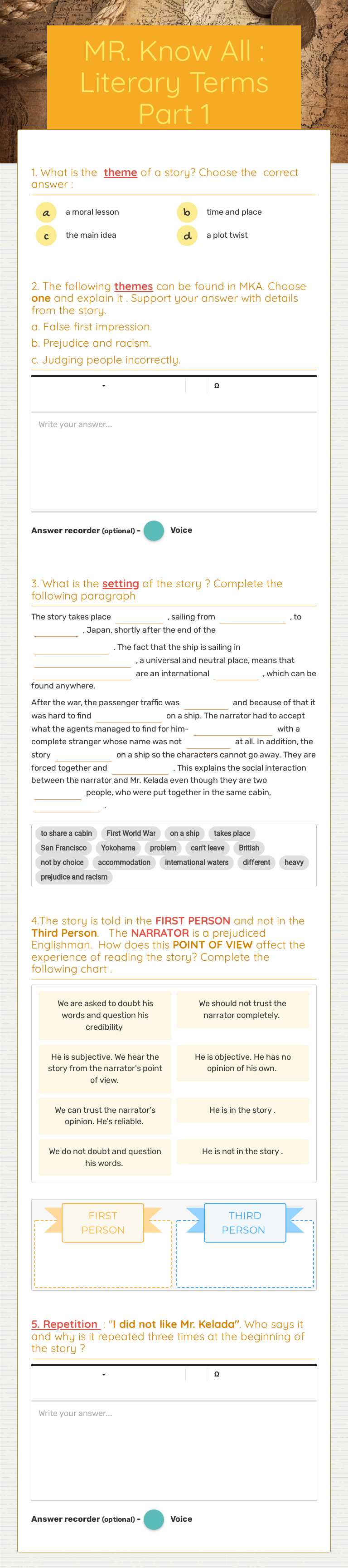 MR. Know All : Literary Terms Part 1 worksheet preview