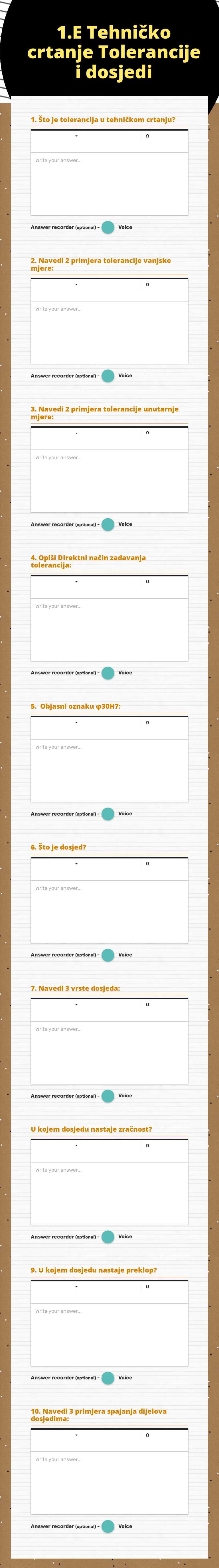 1.E Tehničko crtanje Tolerancije i dosjedi worksheet preview image