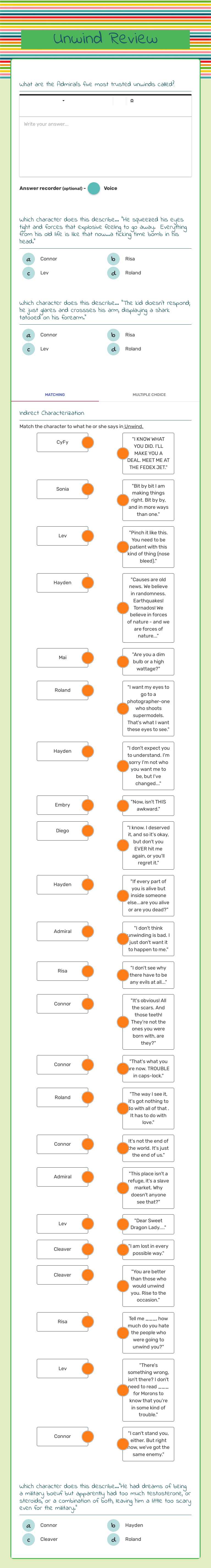 Unwind Review worksheet preview image