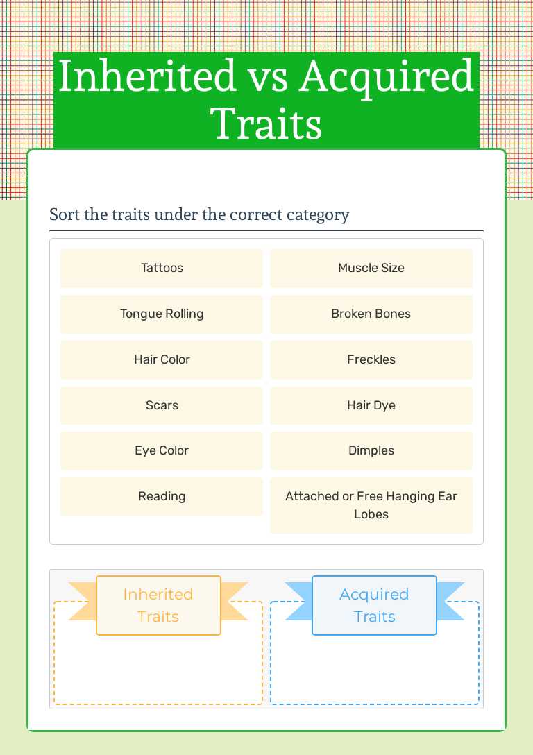 Inherited vs Acquired Traits worksheet preview image