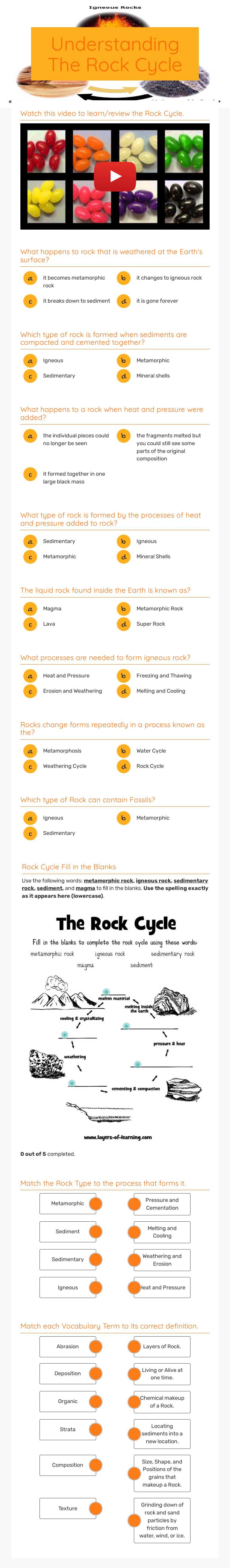 Understanding The Rock Cycle Grade 6 worksheet preview