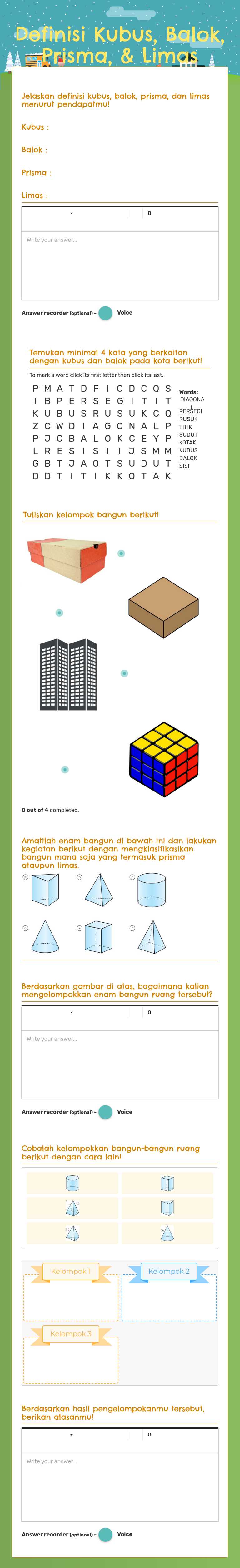 Definisi Kubus, Balok, Prisma, & Limas worksheet preview image