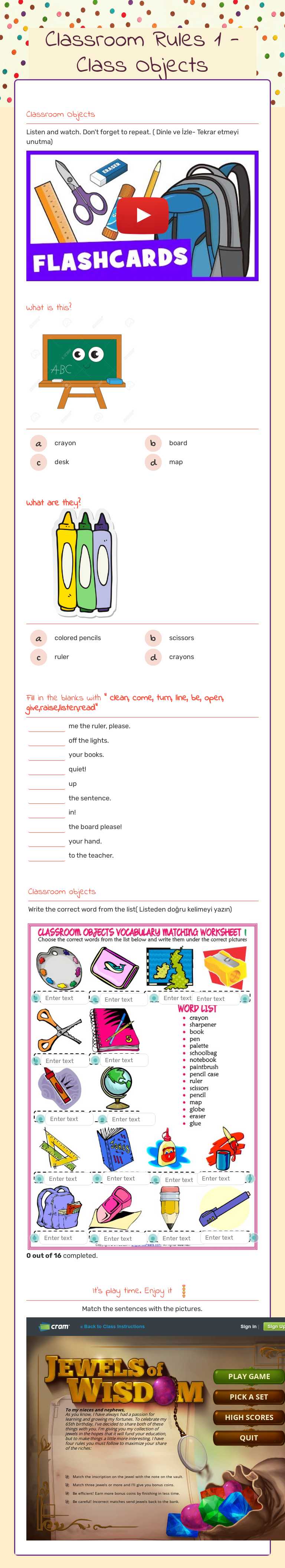 Classroom Rules 1 -  Class Objects Grade 4 worksheet preview