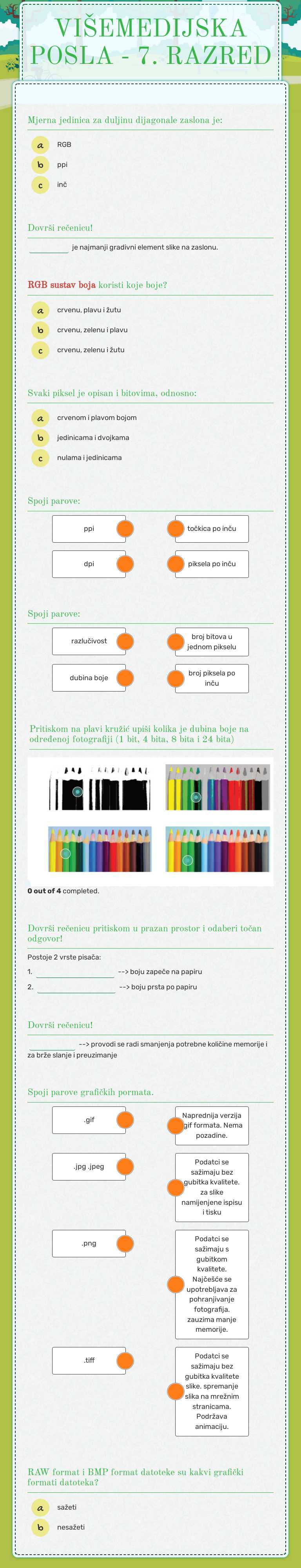 VIŠEMEDIJSKA POSLA - 7. RAZRED worksheet preview image