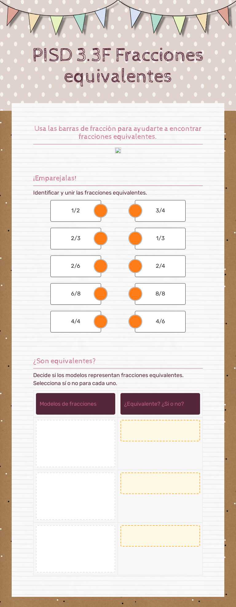 PISD 3.3F Fracciones equivalentes worksheet preview image