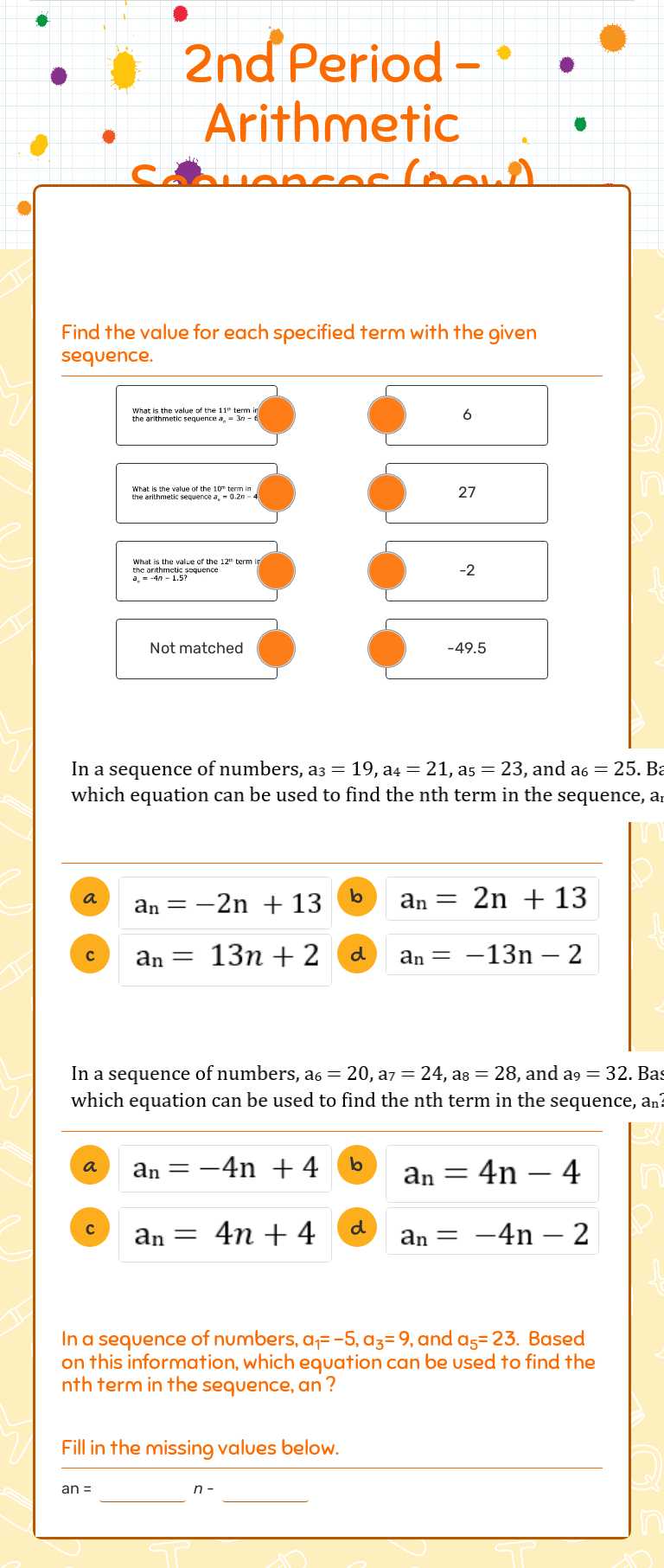 2nd Period - Arithmetic Sequences (new) Grade 9 worksheet preview