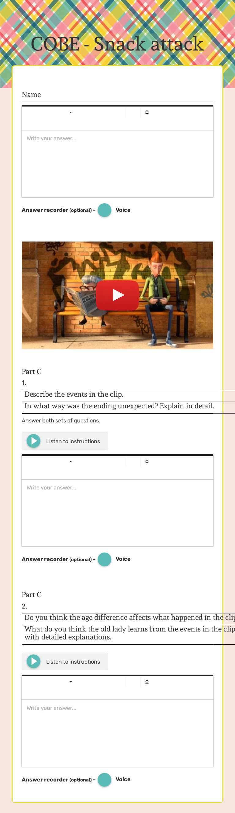 COBE - Snack attack worksheet preview image