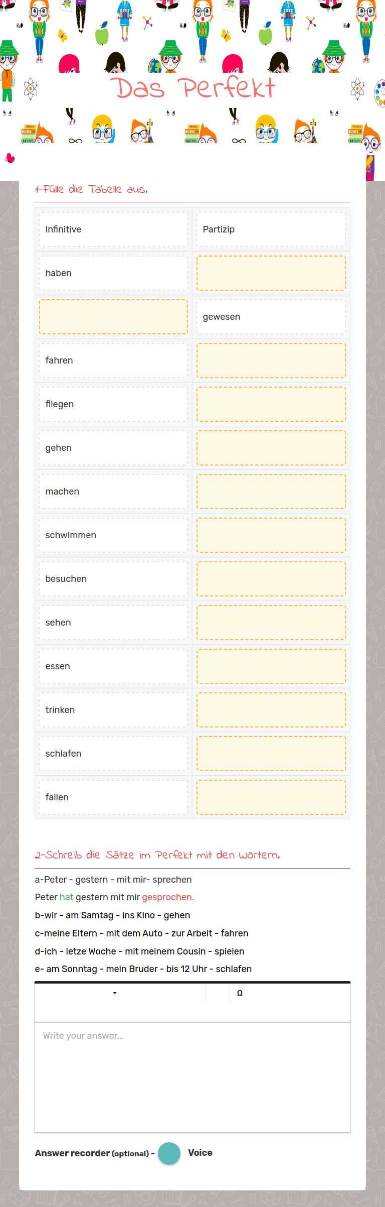 Das Perfekt worksheet preview image