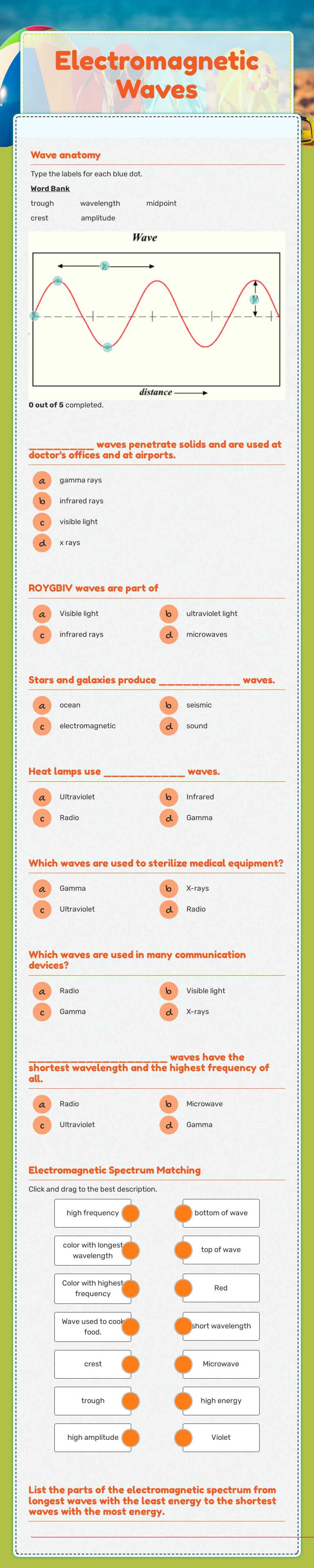 Electromagnetic Waves worksheet preview image