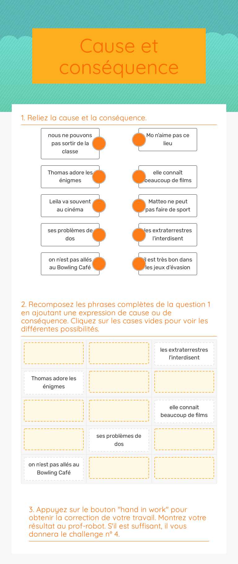 Cause et conséquence worksheet preview image