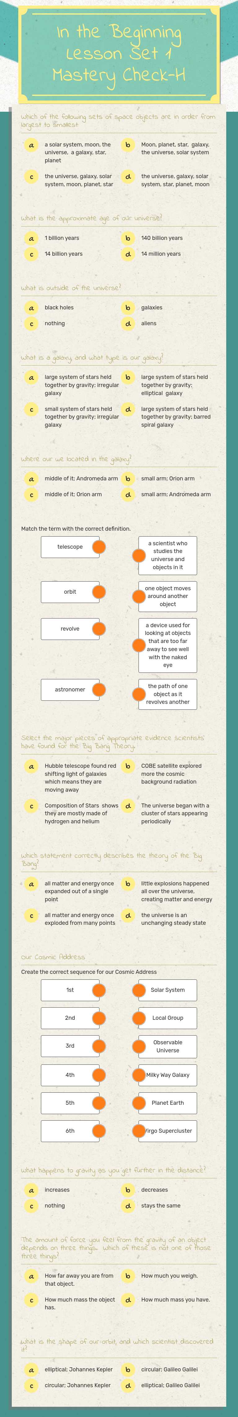 In the Beginning
Lesson Set 1 Mastery Check-H worksheet preview image