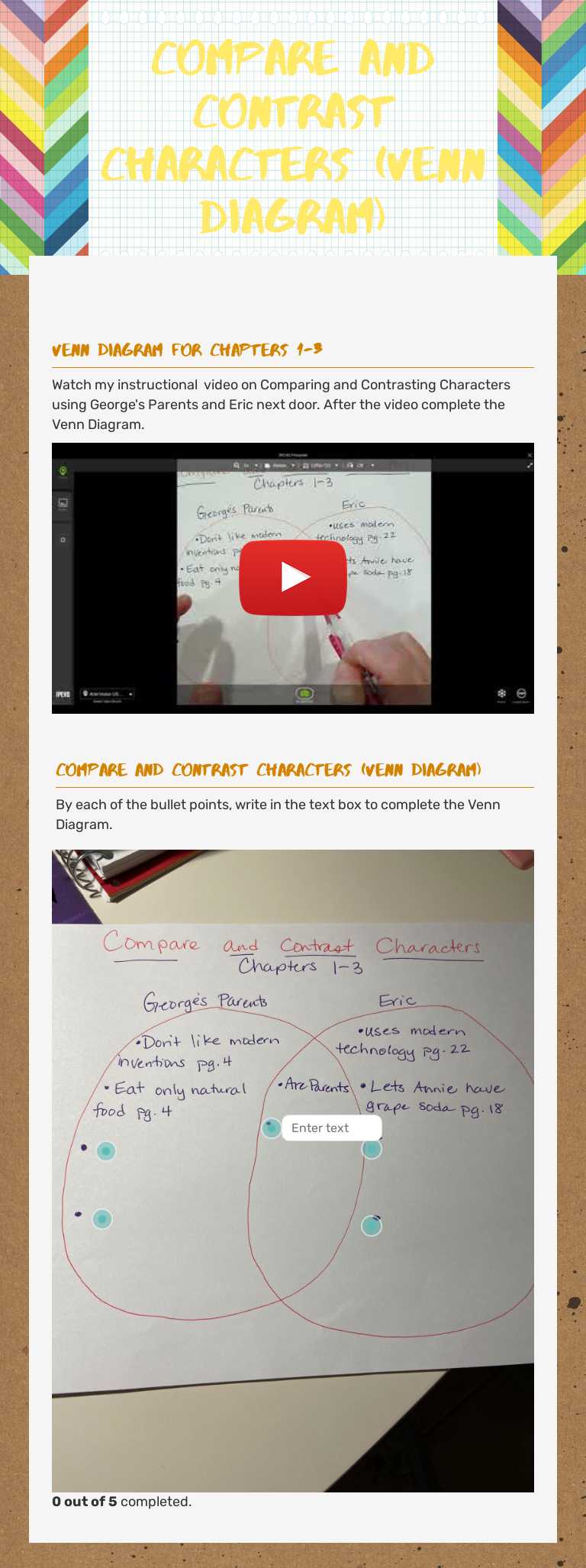Compare and Contrast Characters (Venn Diagram) worksheet preview image