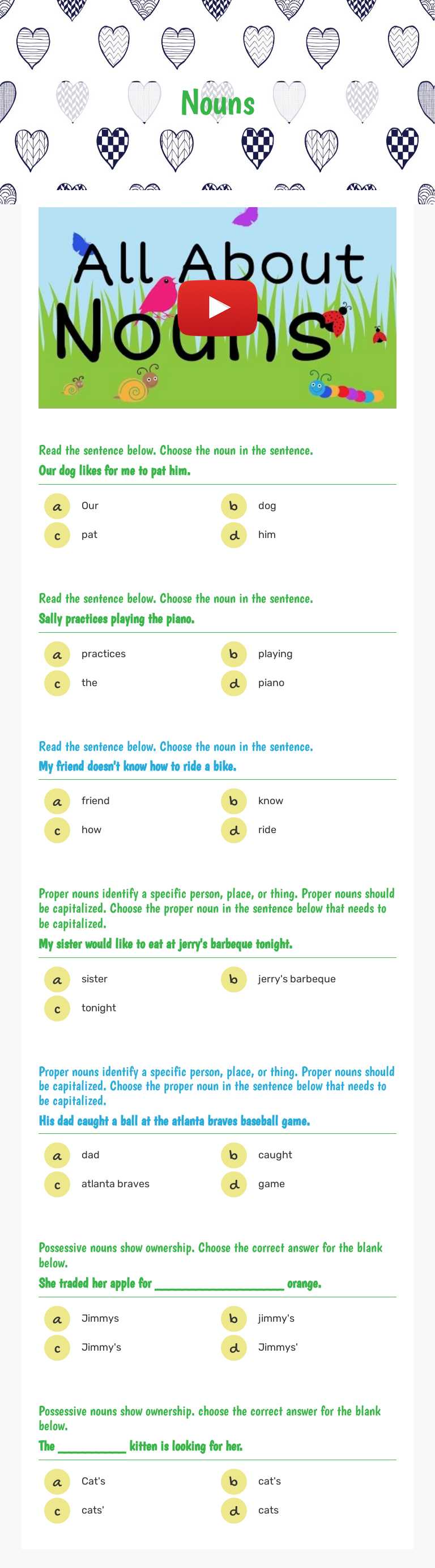 Nouns worksheet preview image