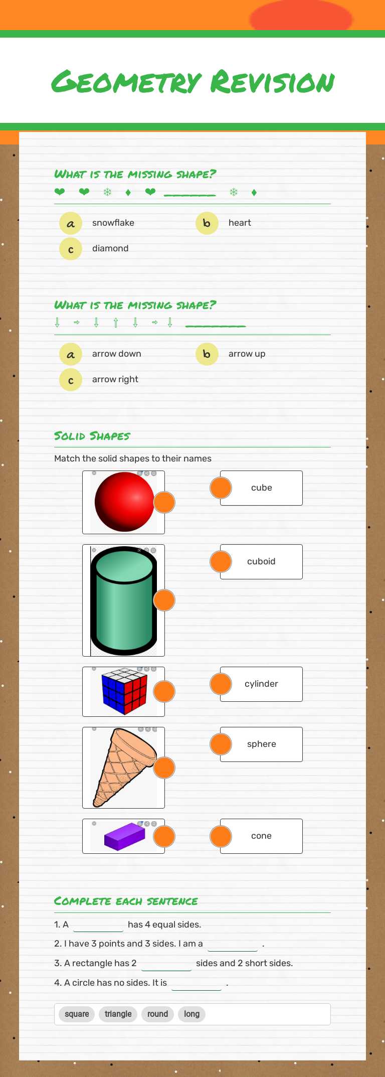 Geometry Revision Grade 2 worksheet preview