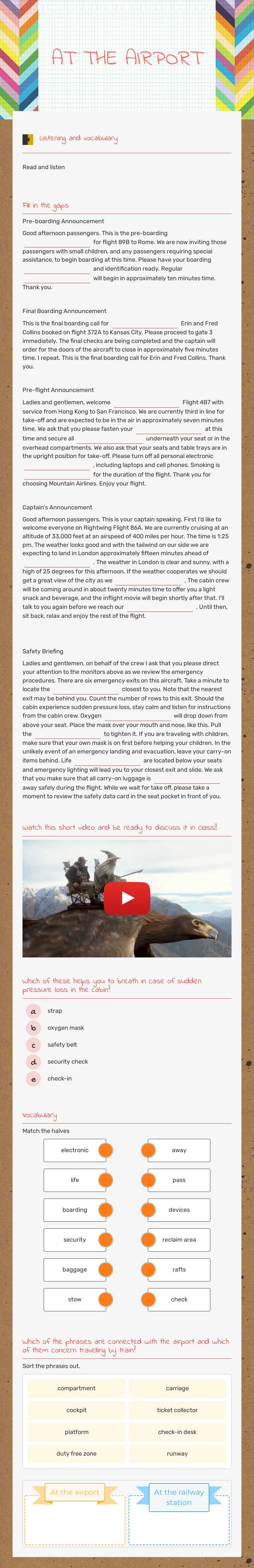 AT THE AIRPORT worksheet preview image