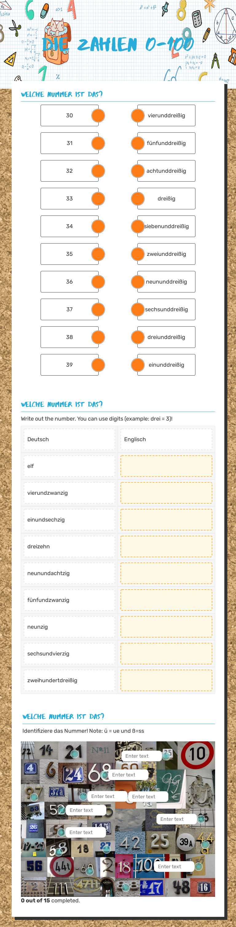 die zahlen 0-100 worksheet preview image