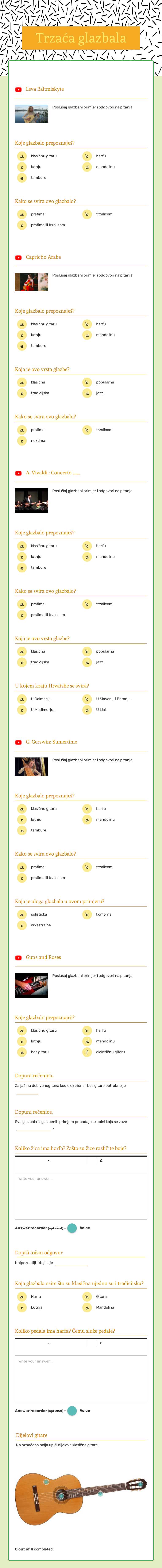 Trzaća glazbala worksheet preview image