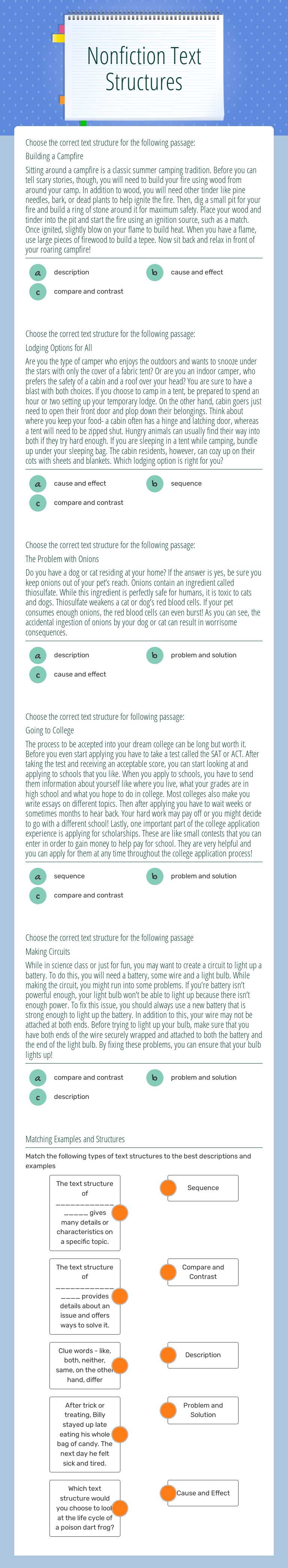 Nonfiction Text Structures Grade 4 worksheet preview