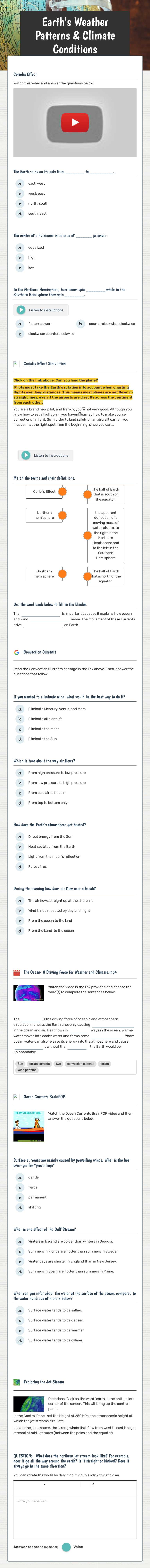 Earth's Weather Patterns & Climate Conditions worksheet preview image